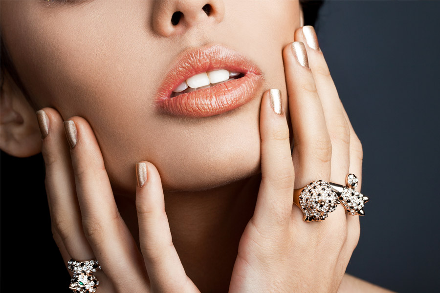 Woman wearing elegant rings on her fingers